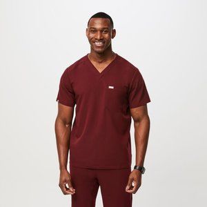 Men's 2 piece Figs Maroon Scrubs Top and Pants - Large and Large short